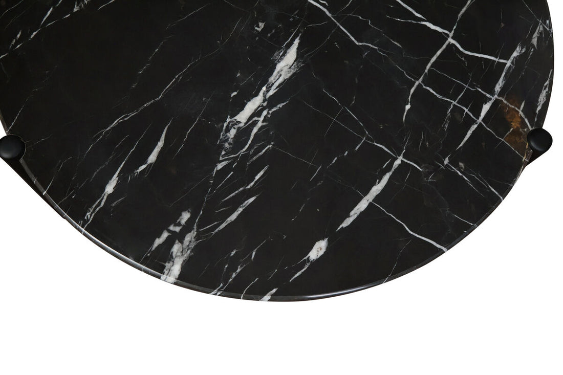 Mango Black Finish Wood Black and White Marble Top Coffee Table | Wilbur