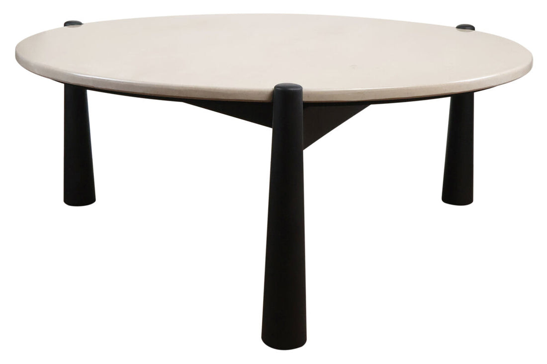 Mango Black Finish Wood Cream Marble Top Coffee Table | Wilbur