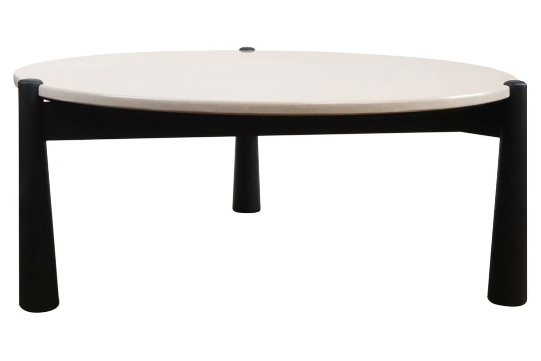 Mango Black Finish Wood Cream Marble Top Coffee Table | Wilbur