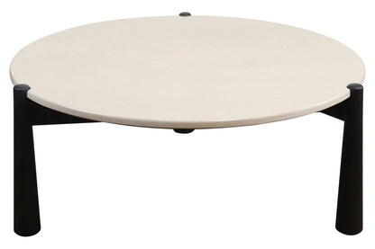 Mango Black Finish Wood Cream Marble Top Coffee Table | Wilbur