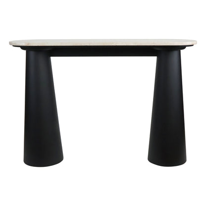 Mango Black Finish Wood Travertine Top Console Table | Waris