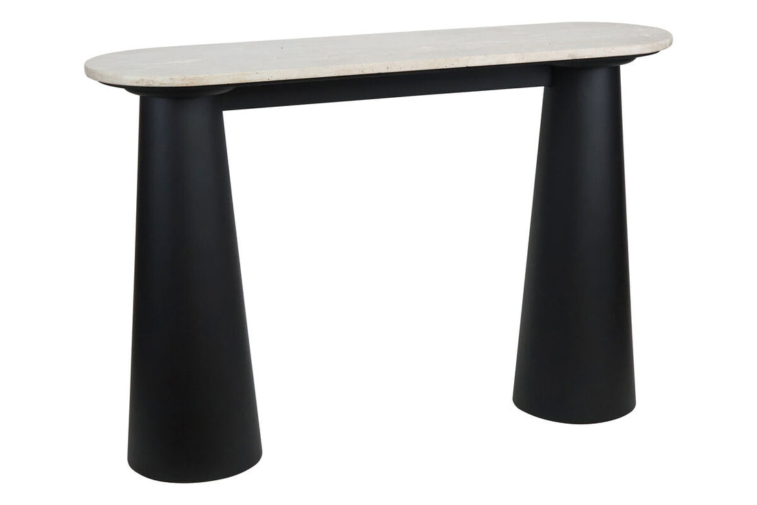 Mango Black Finish Wood Travertine Top Console Table | Waris