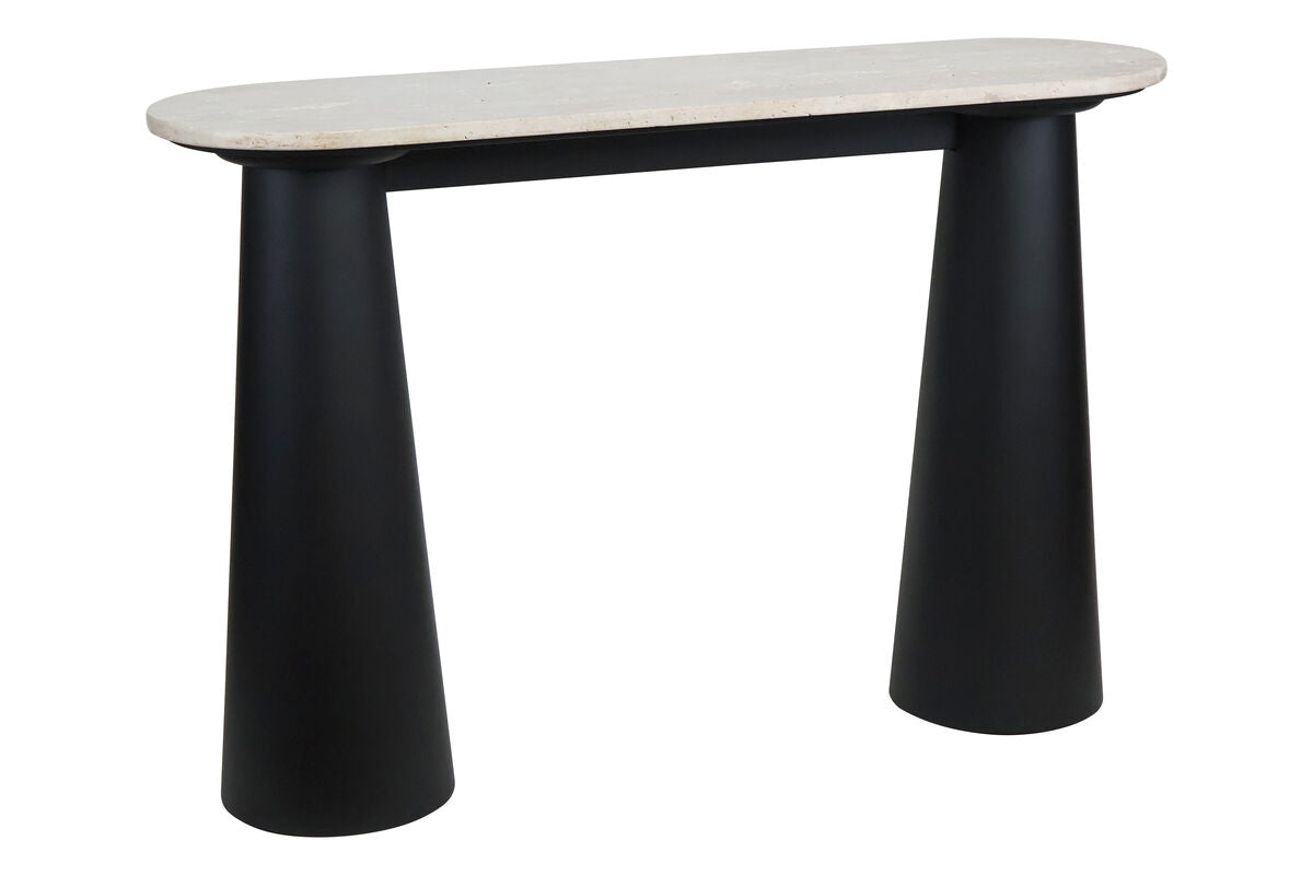 Mango Black Finish Wood Travertine Top Console Table | Waris