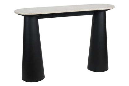 Mango Black Finish Wood Travertine Top Console Table | Waris
