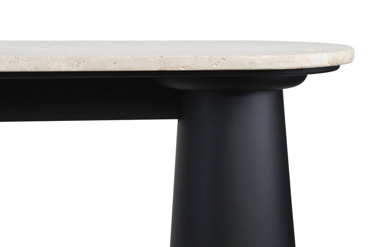 Mango Black Finish Wood Travertine Top Console Table | Waris