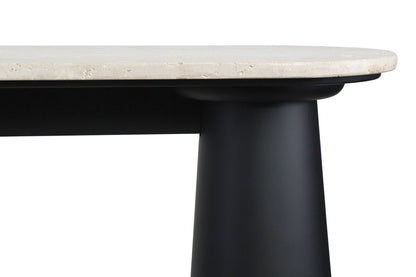 Mango Black Finish Wood Travertine Top Console Table | Waris