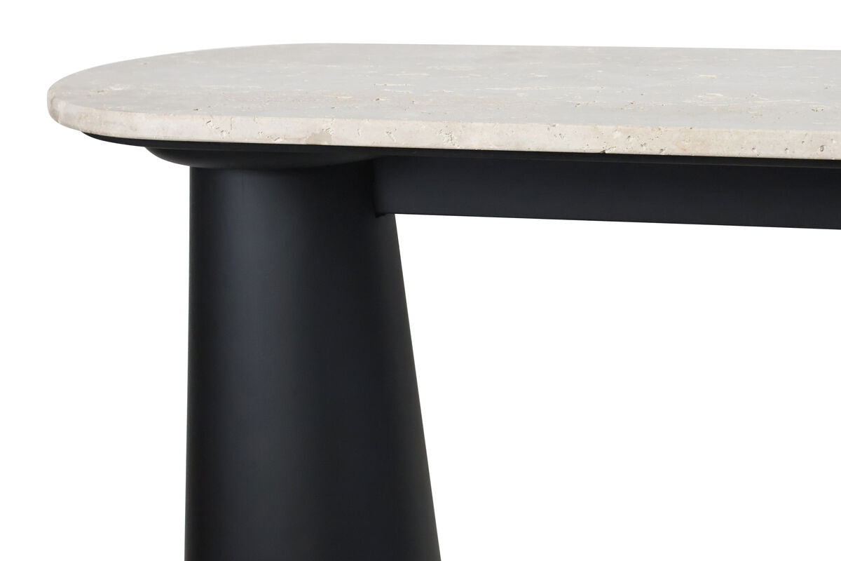 Mango Black Finish Wood Travertine Top Console Table | Waris