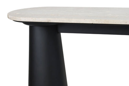 Mango Black Finish Wood Travertine Top Console Table | Waris