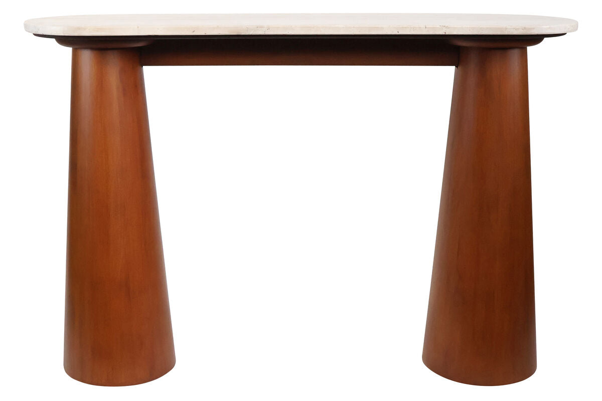 Mango Brown Finish Wood Travertine Top Console Table | Waris