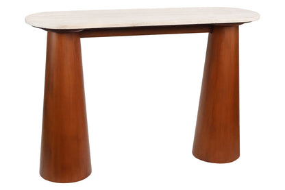 Mango Brown Finish Wood Travertine Top Console Table | Waris