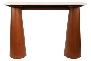 Mango Brown Finish Wood Travertine Top Console Table | Waris