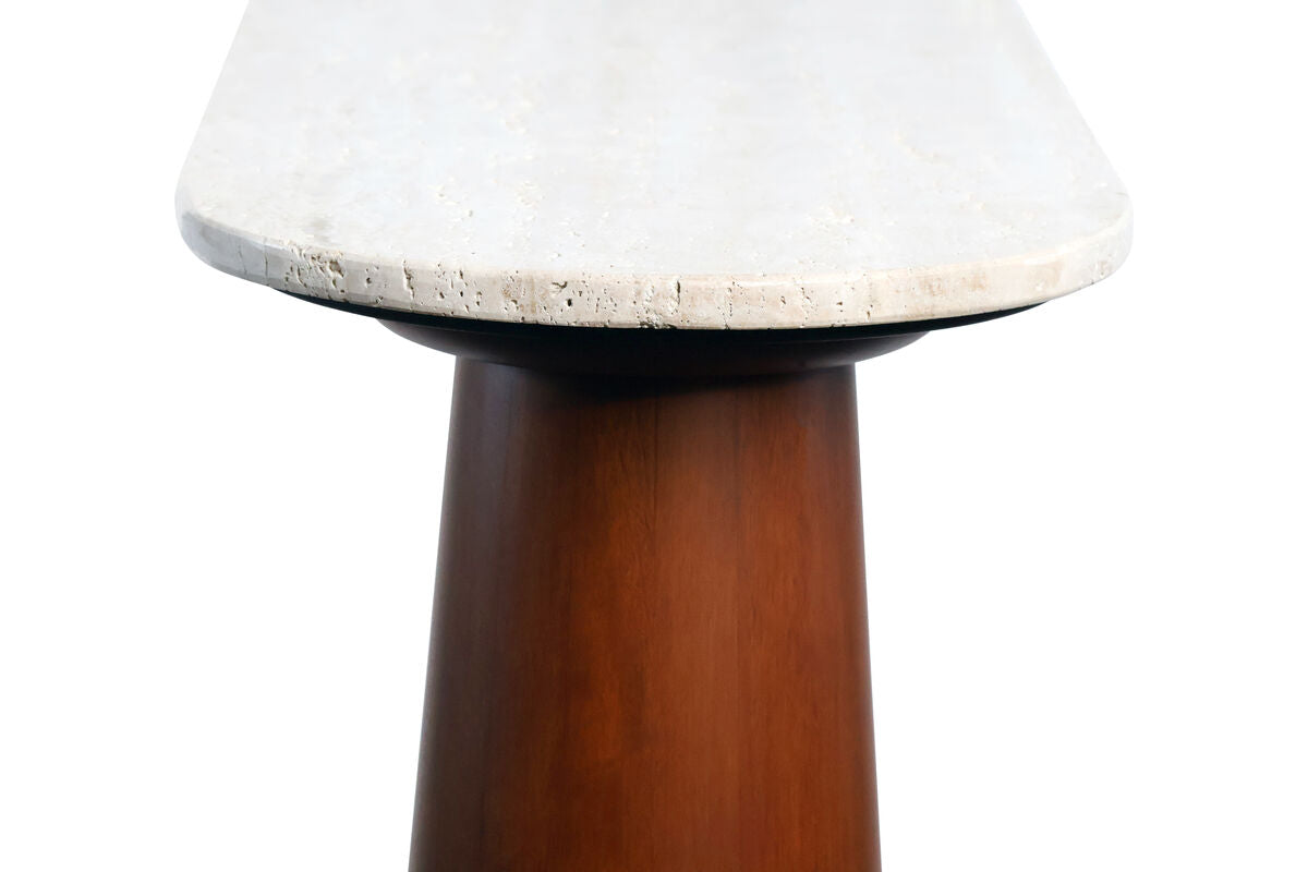 Mango Brown Finish Wood Travertine Top Console Table | Waris
