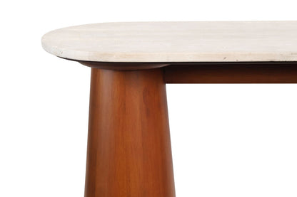 Mango Brown Finish Wood Travertine Top Console Table | Waris