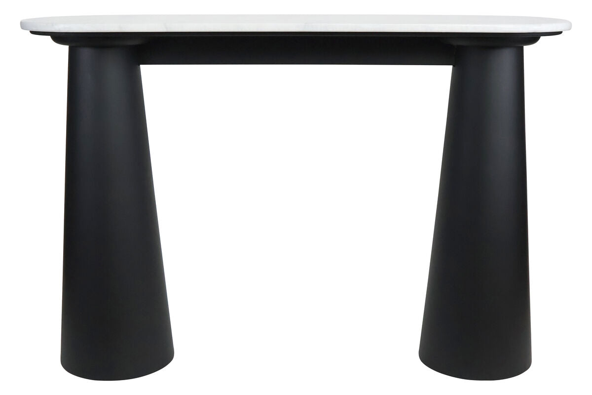 Mango Black Finish Wood White Marble Top Console Table | Waris