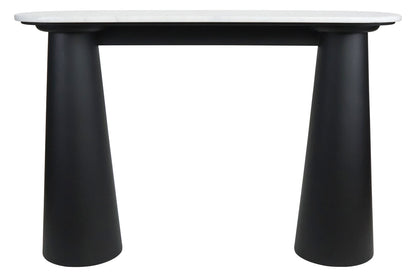 Mango Black Finish Wood White Marble Top Console Table | Waris
