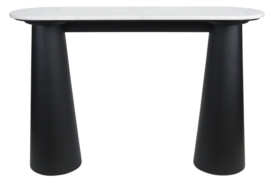Mango Black Finish Wood White Marble Top Console Table | Waris
