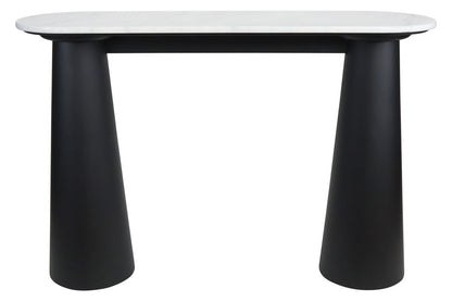 Mango Black Finish Wood White Marble Top Console Table | Waris
