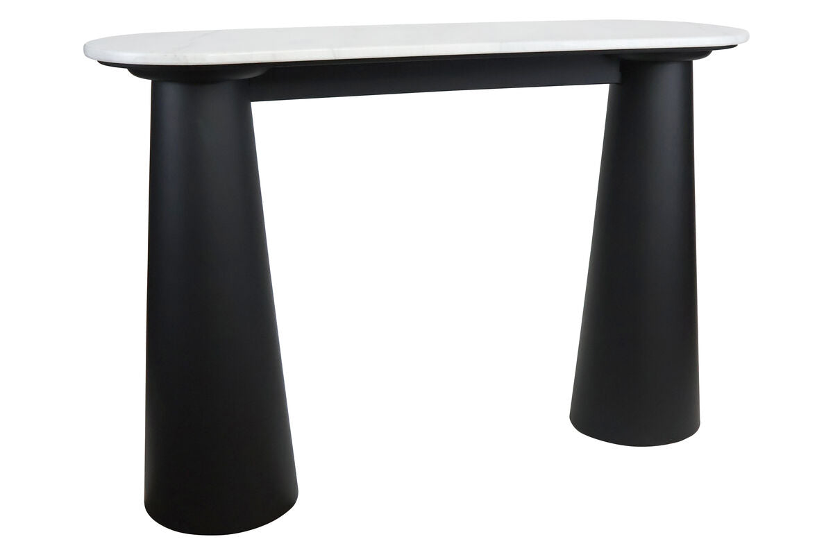 Mango Black Finish Wood White Marble Top Console Table | Waris