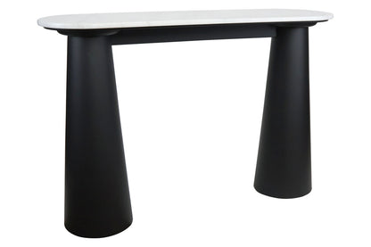 Mango Black Finish Wood White Marble Top Console Table | Waris