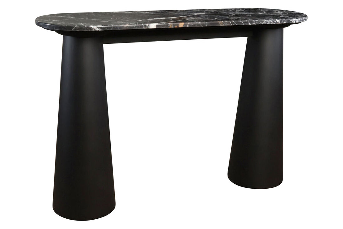 Mango Black Finish Wood Black and White Marble Top Console Table | Waris