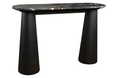 Mango Black Finish Wood Black and White Marble Top Console Table | Waris