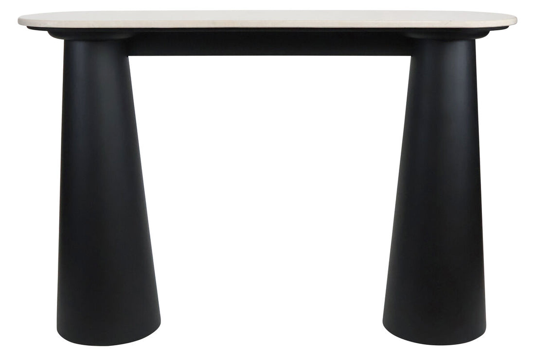 Mango Black Finish Wood Cream Marble Top Console Table | Waris
