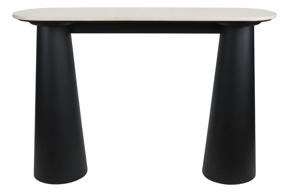 Mango Black Finish Wood Cream Marble Top Console Table | Waris