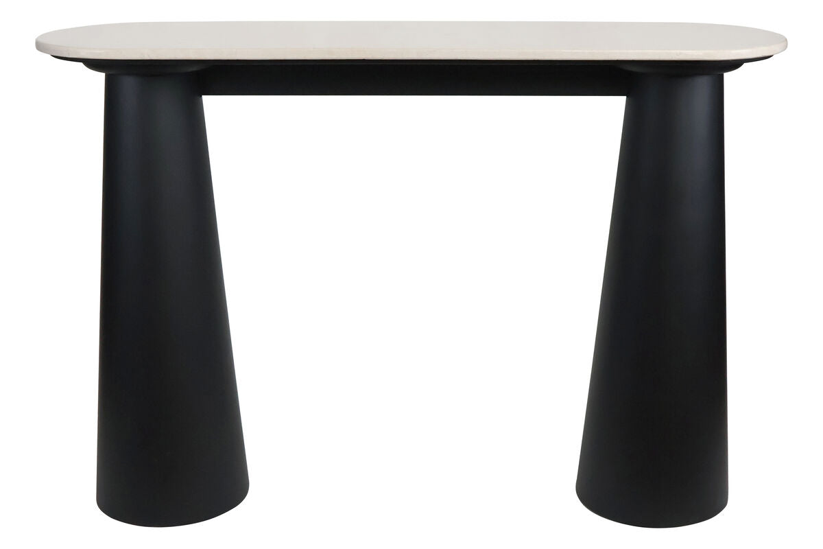 Mango Black Finish Wood Cream Marble Top Console Table | Waris