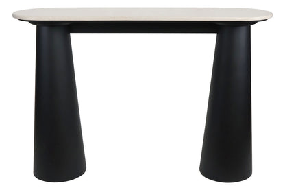 Mango Black Finish Wood Cream Marble Top Console Table | Waris