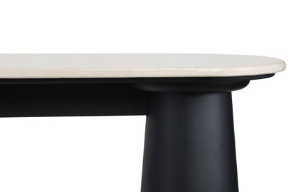 Mango Black Finish Wood Cream Marble Top Console Table | Waris
