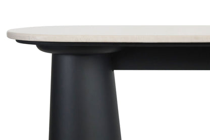 Mango Black Finish Wood Cream Marble Top Console Table | Waris