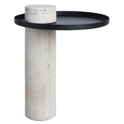 Metal Top Travertine Base Side Table | Mahon