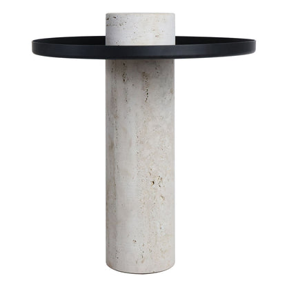 Metal Top Travertine Base Side Table | Mahon