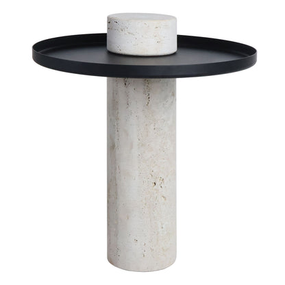 Metal Top Travertine Base Side Table | Mahon