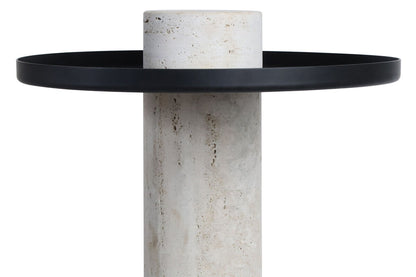 Metal Top Travertine Base Side Table | Mahon