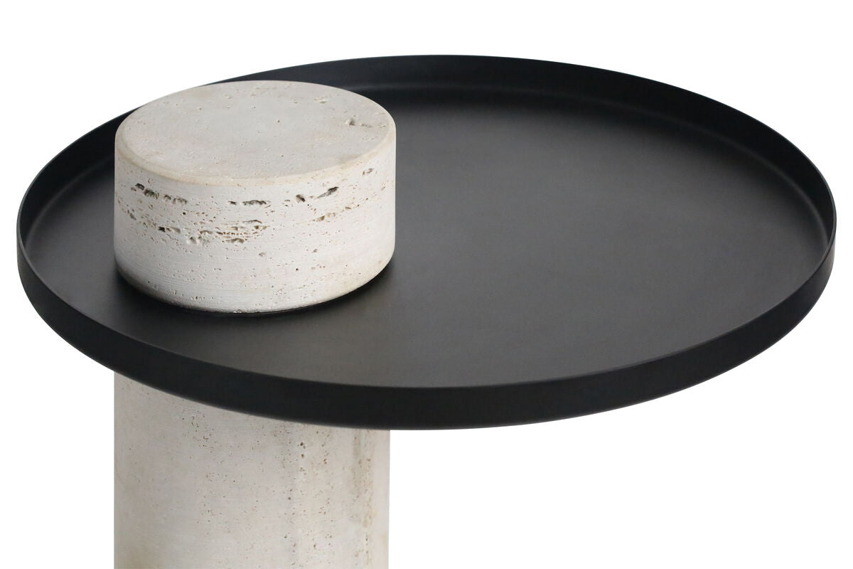 Metal Top Travertine Base Side Table | Mahon