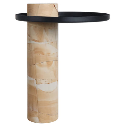 Metal Top Berma Teak Marble Base Side Table | Mahon