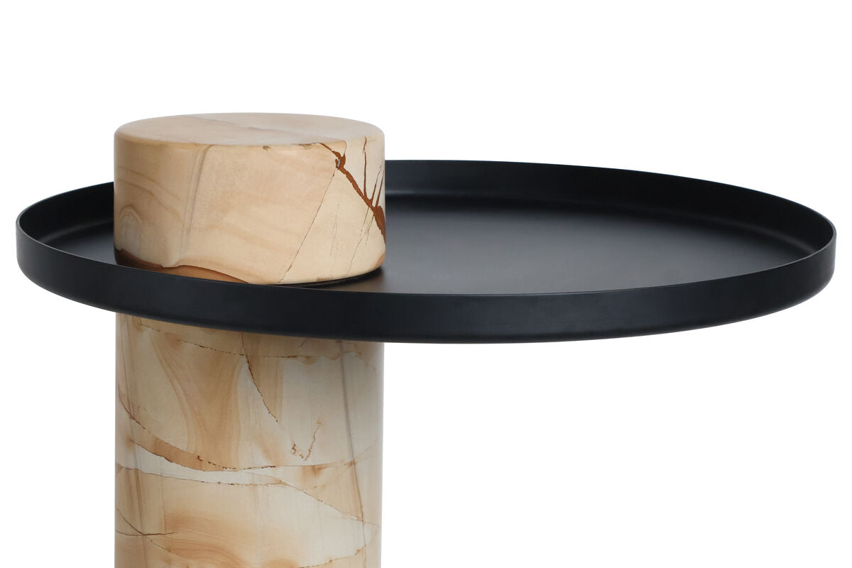 Metal Top Berma Teak Marble Base Side Table | Mahon