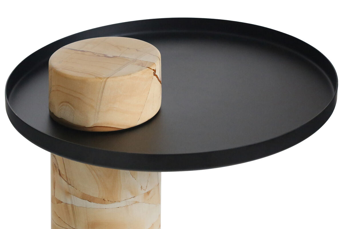 Metal Top Berma Teak Marble Base Side Table | Mahon