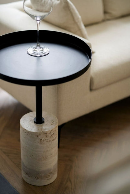 Metal Top Travertine Base Side Table | Murcia