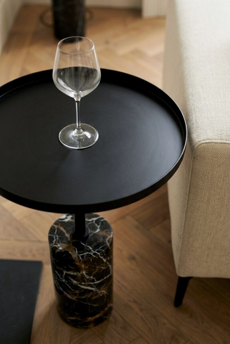 Metal Top Black and White Marble Base Side Table | Murcia