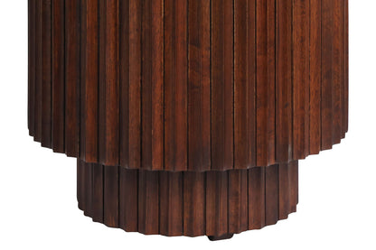 Small Travertine Top Brown Ridge Mango Wood Base Side Table | Matros