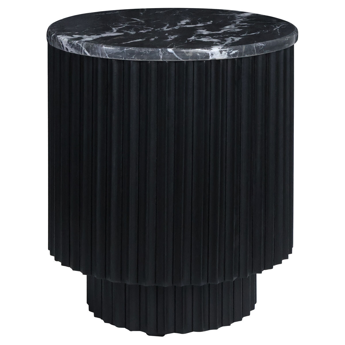 Small Black and White Marble Top Black Mango Wood Base Side Table | Matros