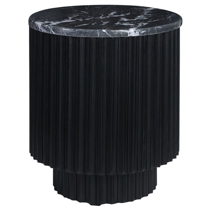 Small Black and White Marble Top Black Mango Wood Base Side Table | Matros