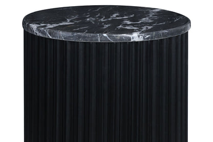 Small Black and White Marble Top Black Mango Wood Base Side Table | Matros