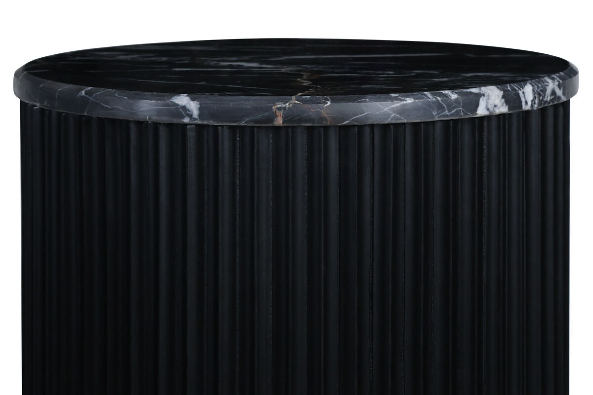 Small Black and White Marble Top Black Mango Wood Base Side Table | Matros