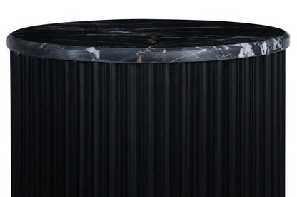 Small Black and White Marble Top Black Mango Wood Base Side Table | Matros