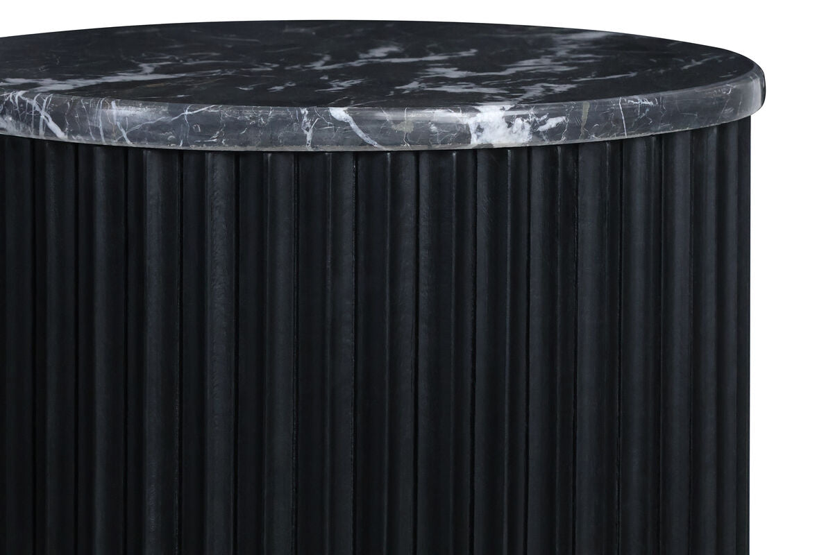 Small Black and White Marble Top Black Mango Wood Base Side Table | Matros