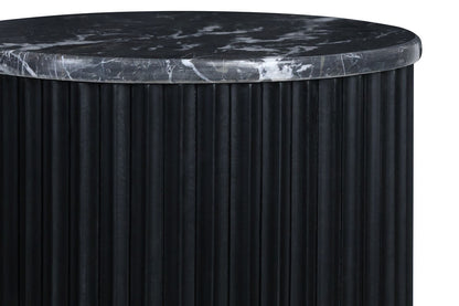 Small Black and White Marble Top Black Mango Wood Base Side Table | Matros