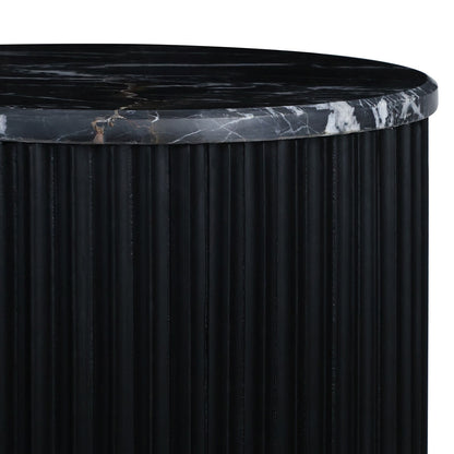 Small Black and White Marble Top Black Mango Wood Base Side Table | Matros